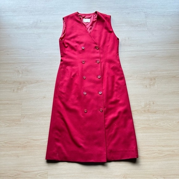 Vintage Pendleton Bright Red Double Breasted Sleeveless 100% Virgin Wool Dress - Picture 1 of 10